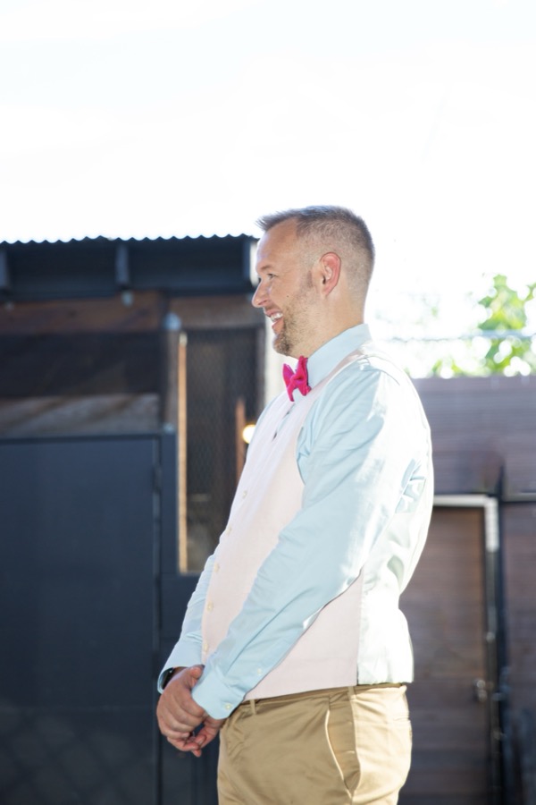 David waiting, pink bow tie